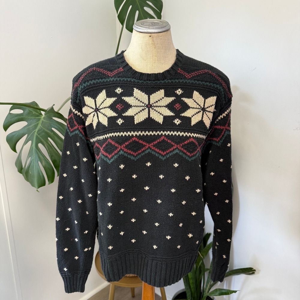 Polo Ralph Lauren Sweater Womens L Navy Blue Vintage Hand Knit Silk Linen Nordic